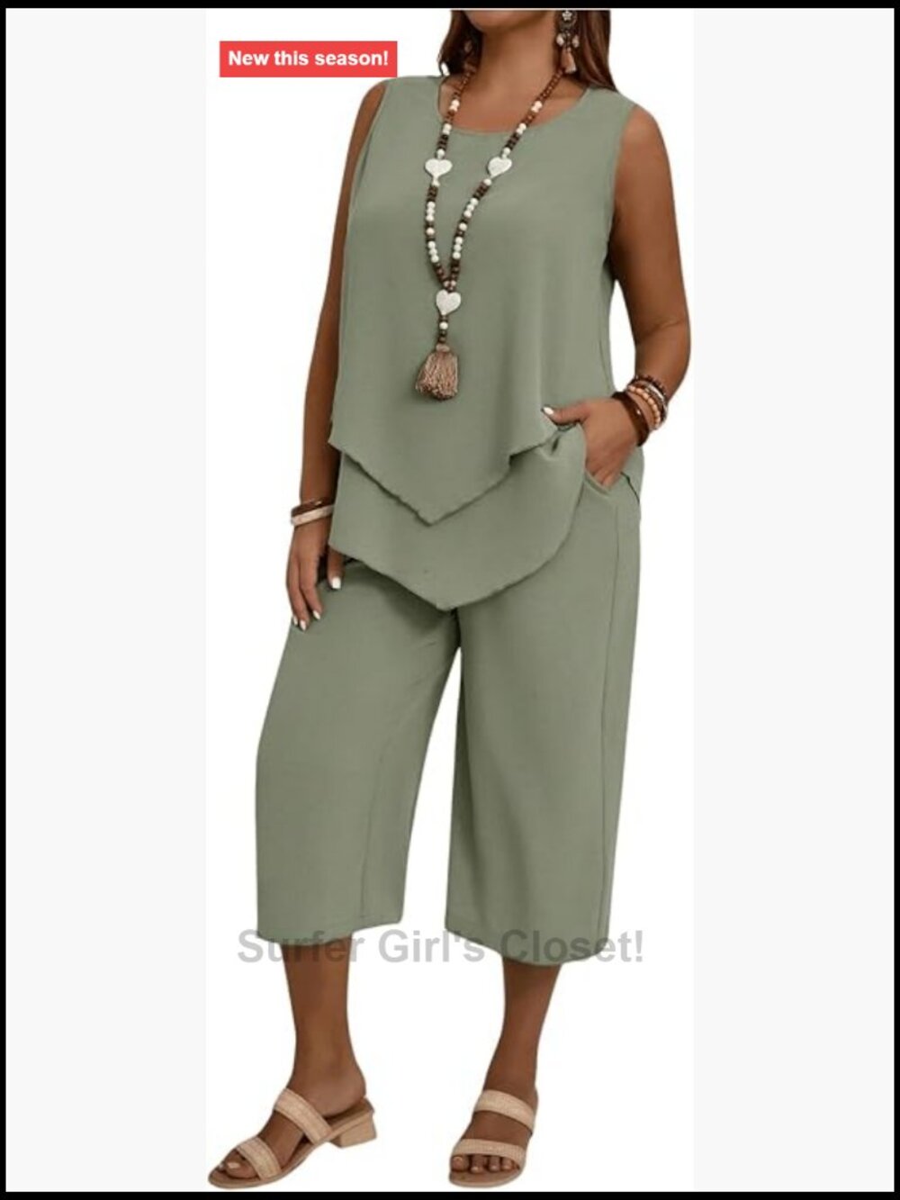 Women's Plus Size 2 Piece Summer Outfit Top & Capri Pants Set